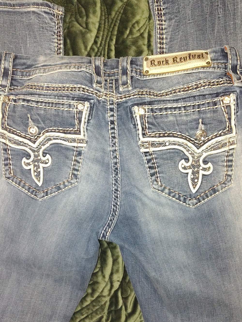 Rock Revival Light Blue Embroidered Back Pocket Boot Cut Jeans